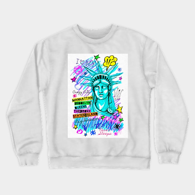 Colorful New York City Illustration showing well know landmark Crewneck Sweatshirt by jshep